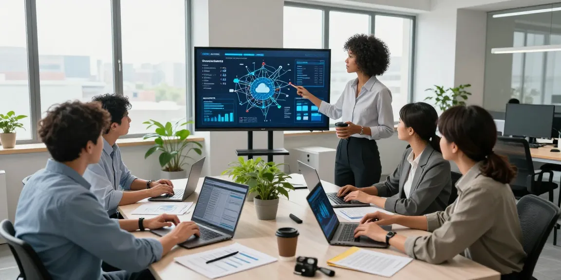 Team collaborating on it support services for small business in a bright office.